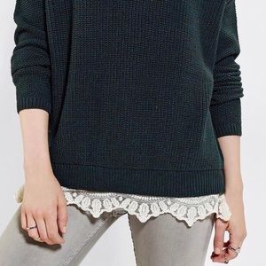 UO Pins and Needles Teal Lace Trim Sweater